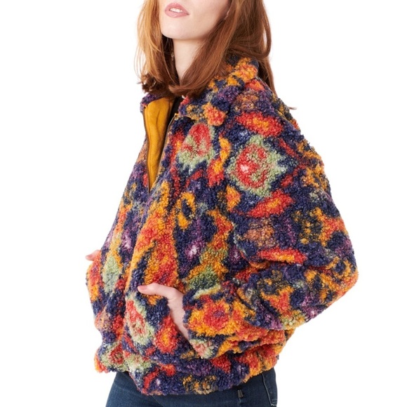 Desigual colorful sherpa fleece teddy bomber by C. Lacroix “Colette” jacket XL - Picture 15 of 16